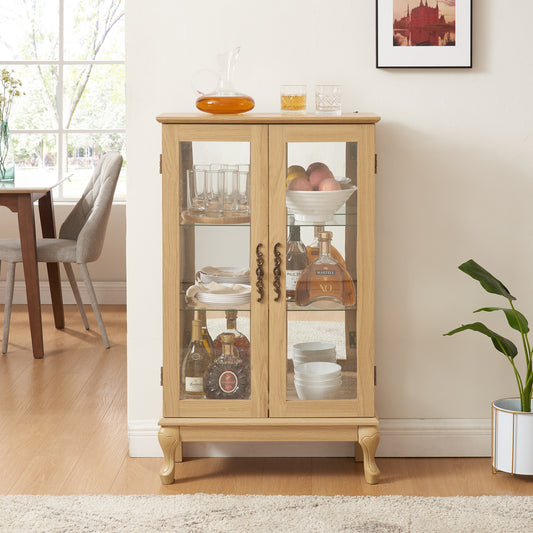Justo Traditional Lighted Curio Cabinet with Glass Doors & Adjustable Shelves