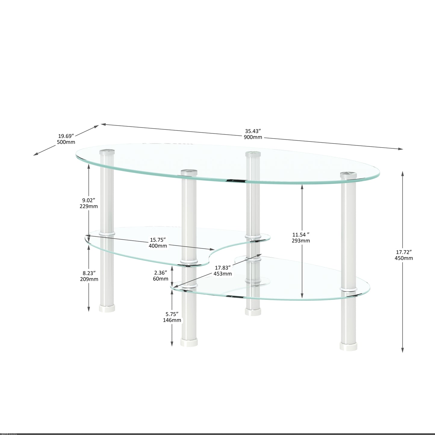 Cleo Modern Elegant Oval Glass Coffee Table