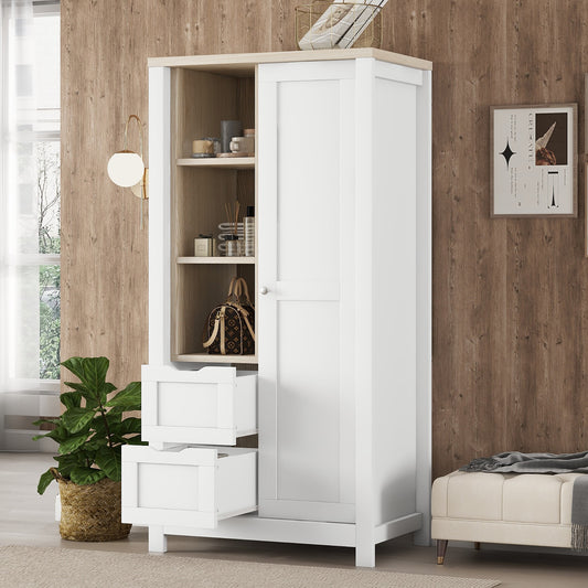 Ghivi Modern Sliding Door Wardrobe with Hanging Rods and Drawers