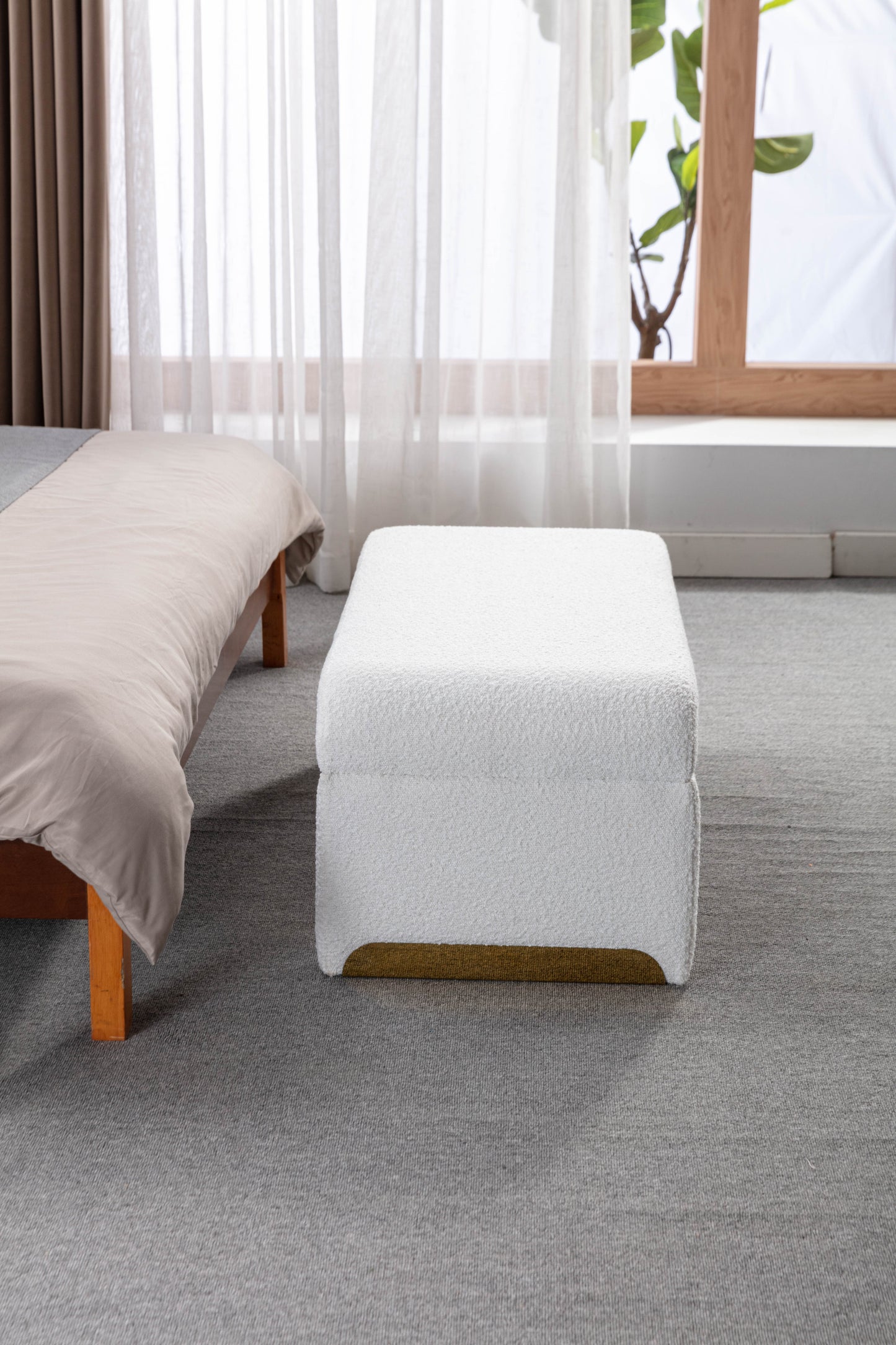 Mission Modern Boucle Fabric Ottoman Bench