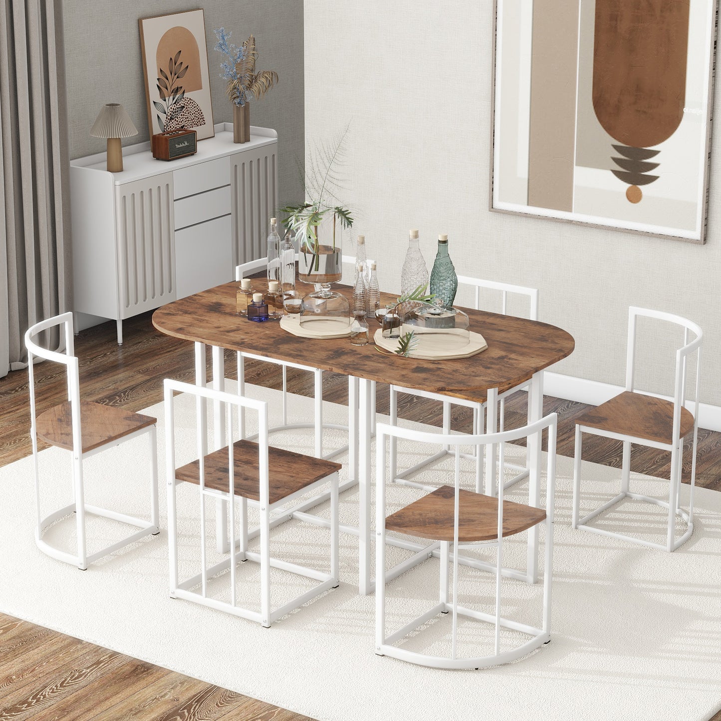 Lazzareschi Modern 7-Piece Faux Marble Dining Set