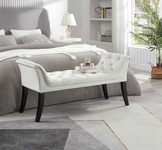 Marites Traditional Button-Tufted Armrest Ottoman Bench