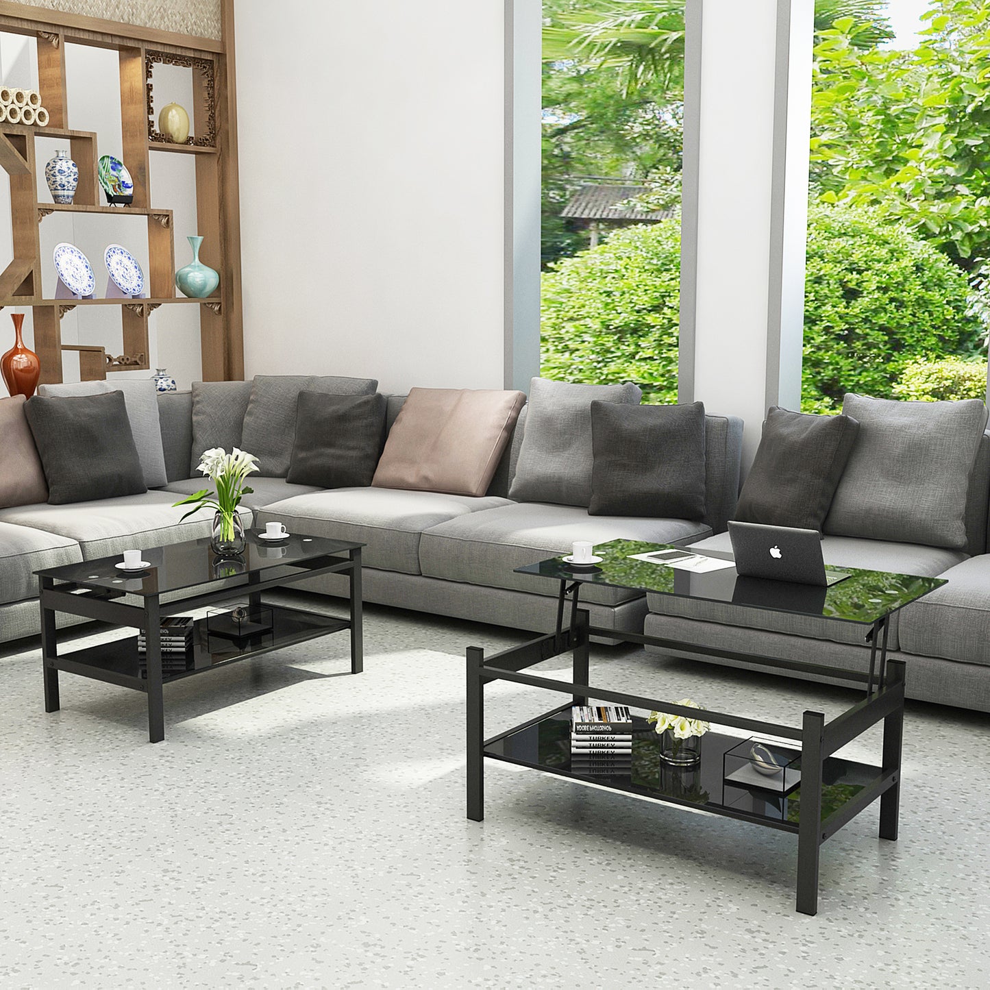 Centerville Modern Glass Lift Top Coffee Table