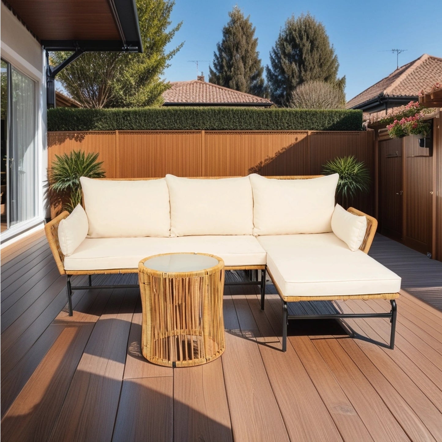 Marcel Modern Natural Wicker Patio Set