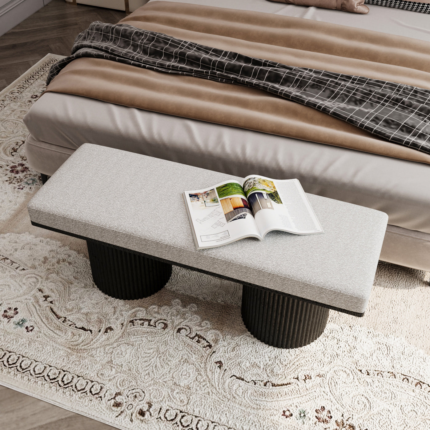 Lula Modern Upholstered Bench Chunky Legs