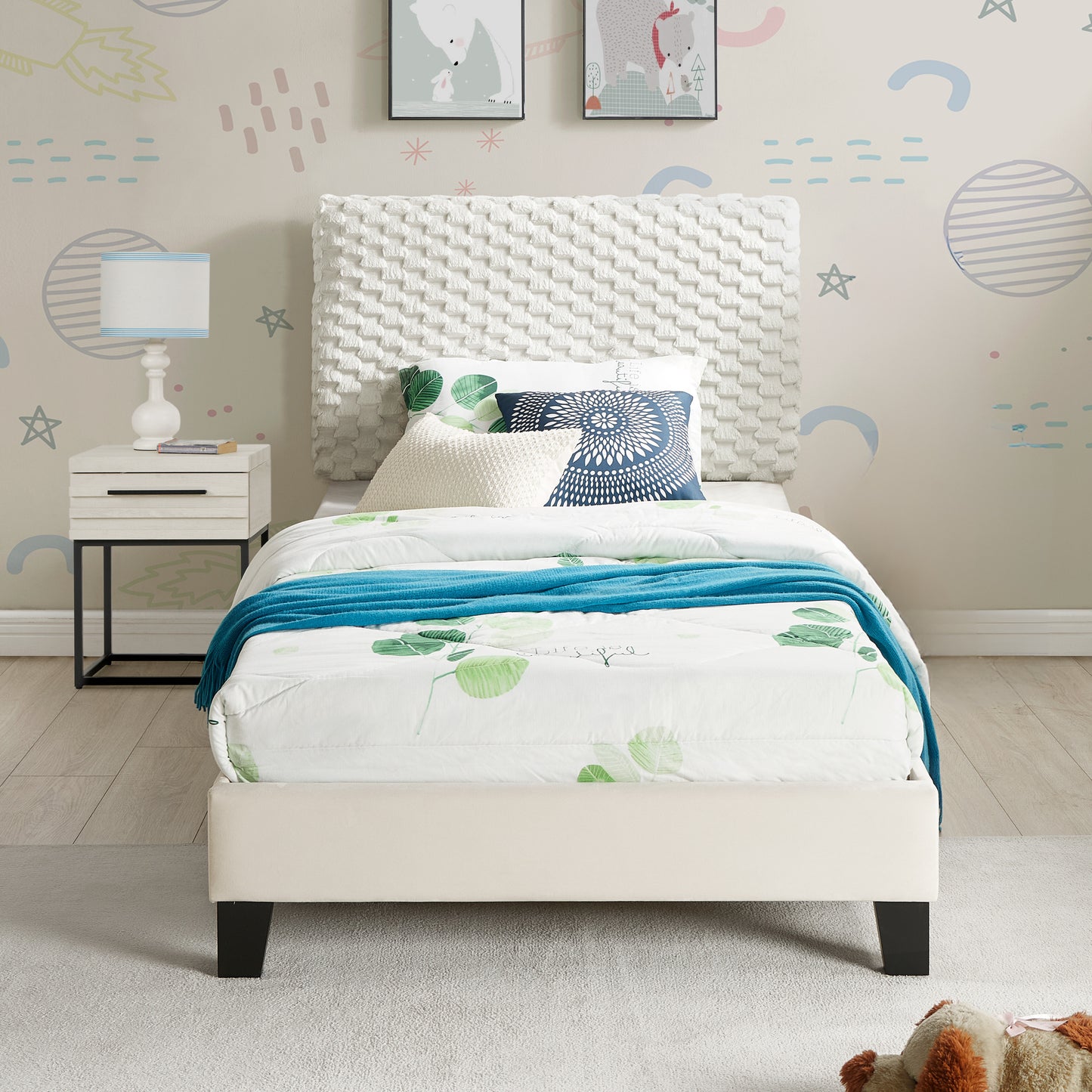 Emery Contemporary Findlay Plush Upholstered Bed