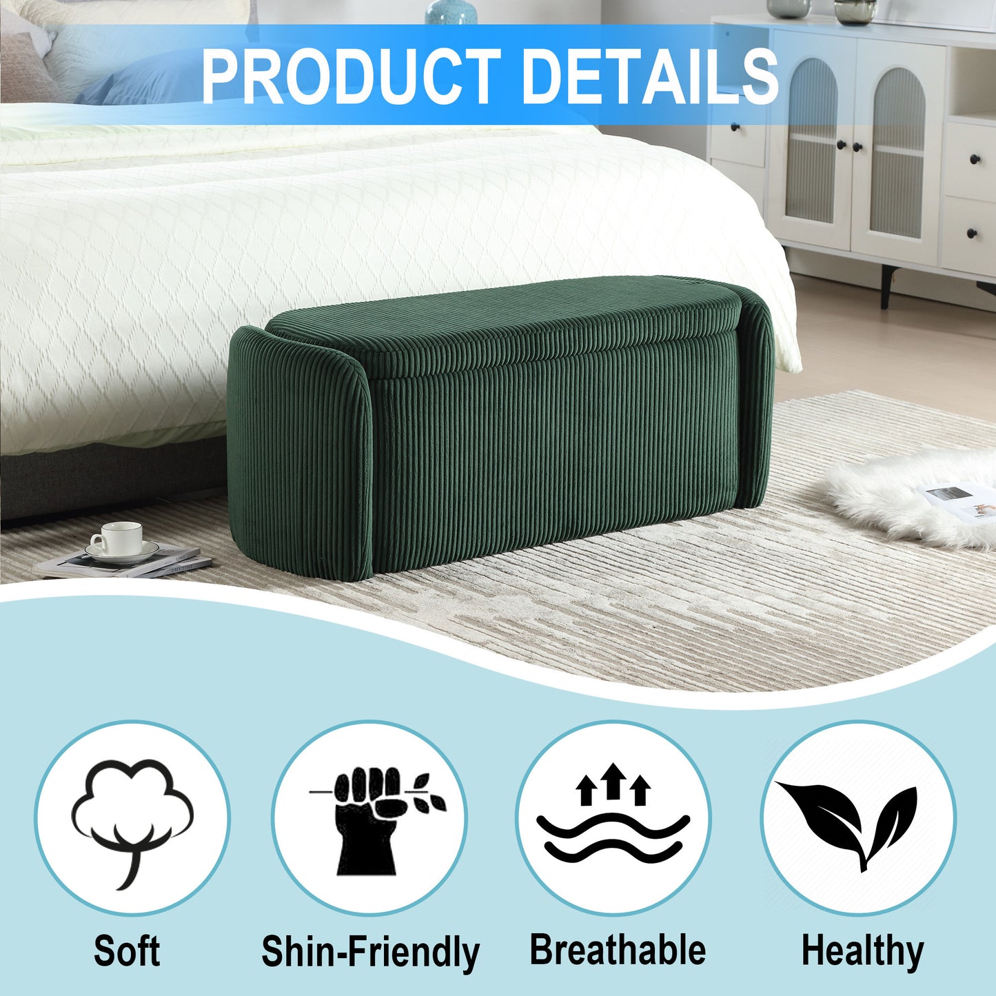 Elmcrest Contemporary Emerald Storage Ottoman