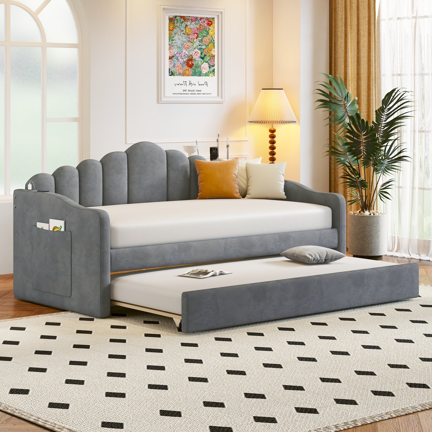Ghivi Contemporary Velvet Trundle Daybed