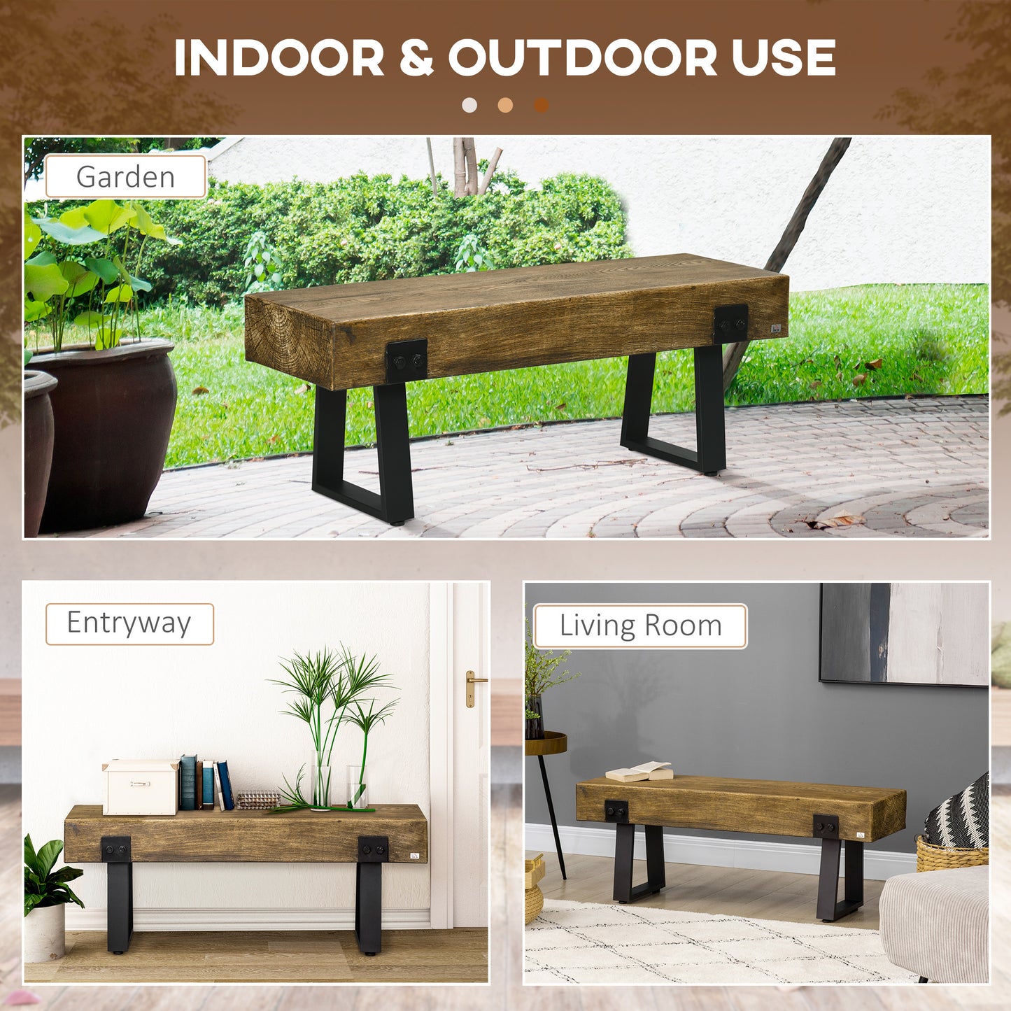 Ghivi Industrial Rustic Metal Garden Bench