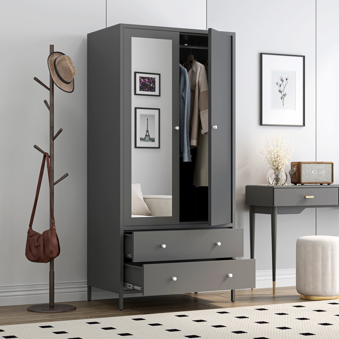 Kingsly Modern Metal Armoire Wardrobe