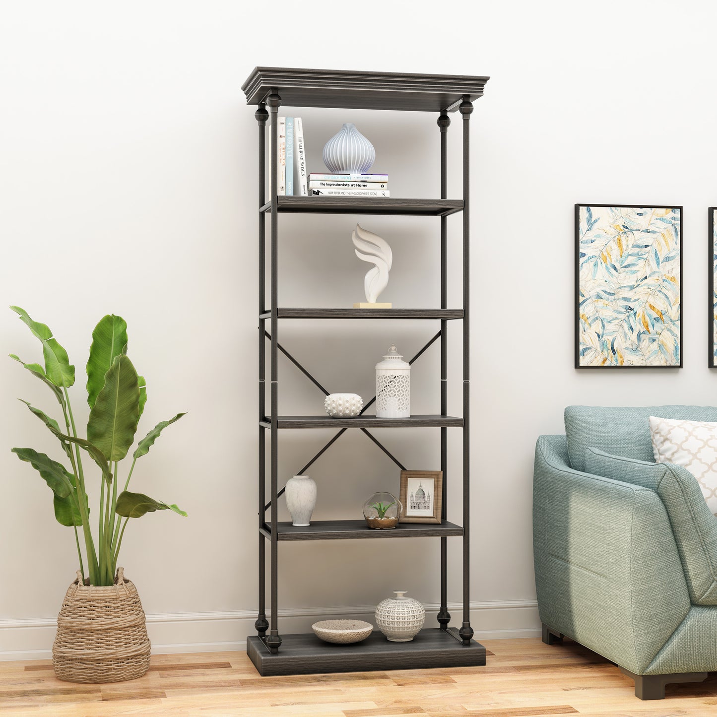 Ghivi Modern Metal Pipe shelf fir wood