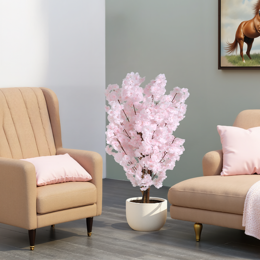 Silverleaf Contemporary Artificial Cherry Blossom Tree with Pot