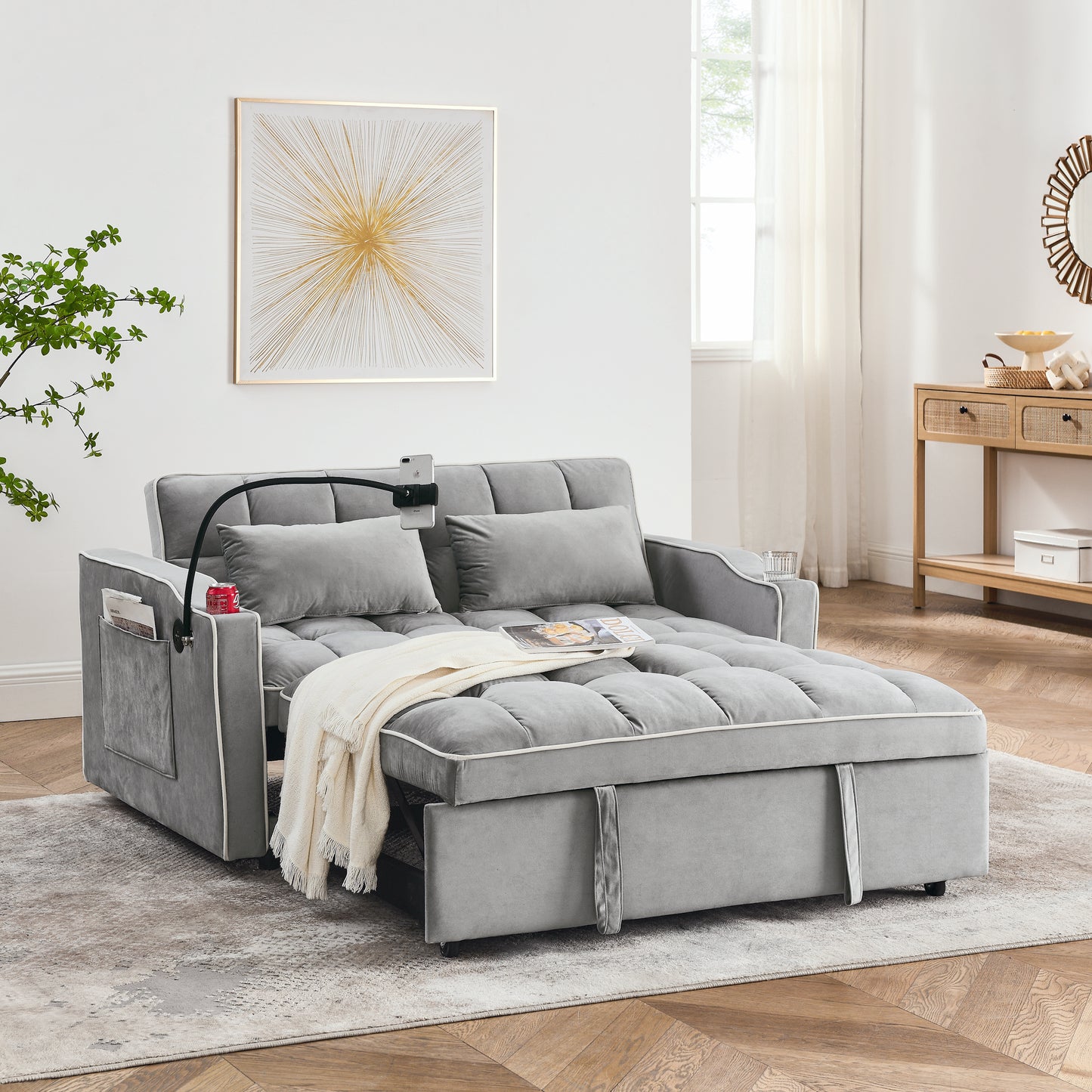 Elmcrest Modern Velvet Foldable Sofa