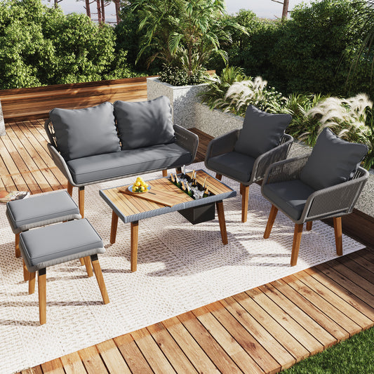 Calista Contemporary Outdoor Acacia Patio Set
