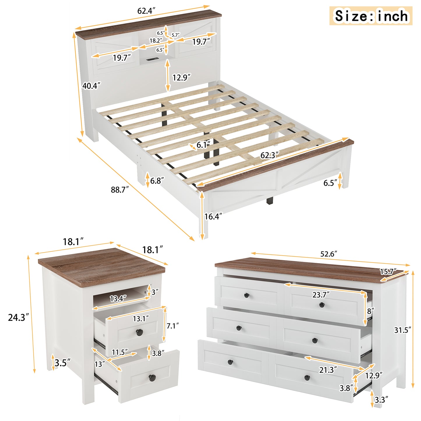 Somerset Craftsman Farmhouse 3-Pieces Bedroom Set