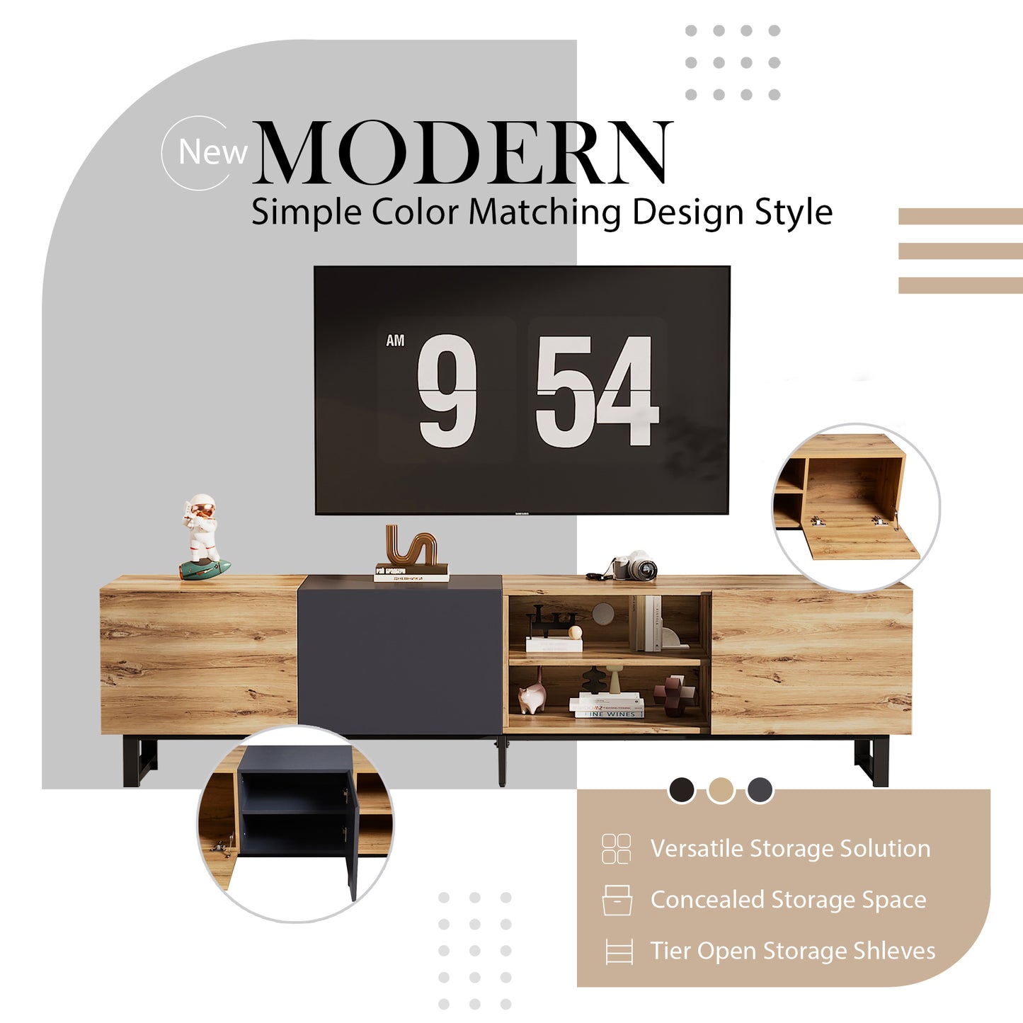 Jiron Modern Open Shelves Media Console