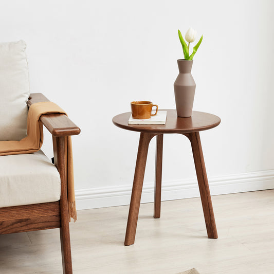 Marites Craftsman Round Solid Oak Wood End Table, Easy Assembly