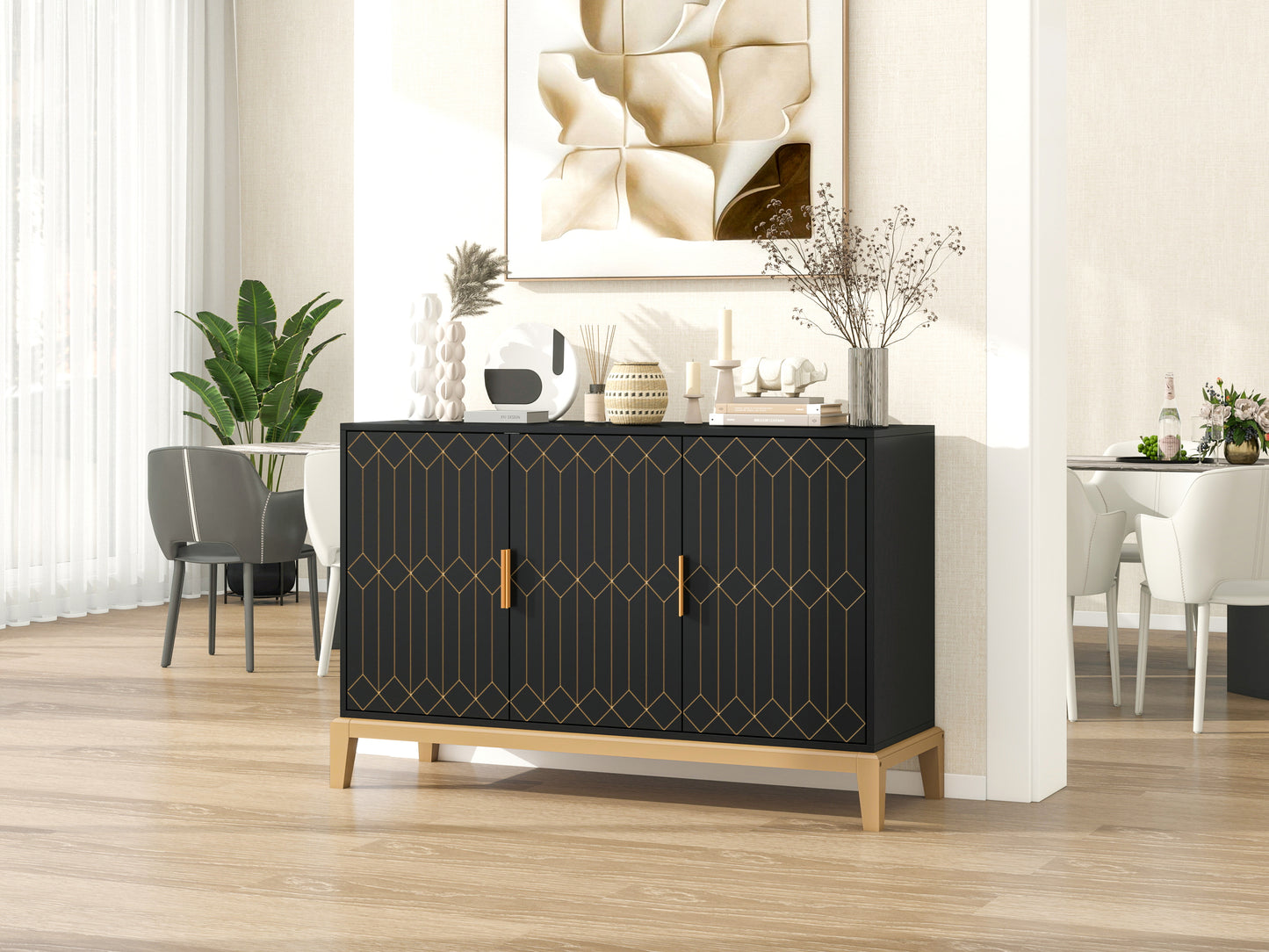 Emery Mid-Century Carved Line Storage Cabinet