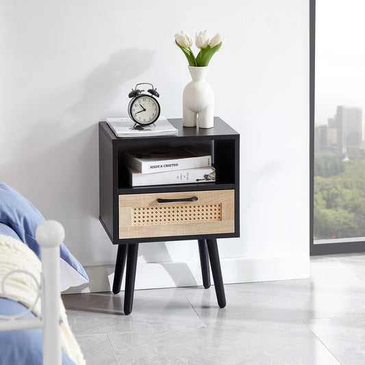 Ghivi Modern Rattan End Table Drawer