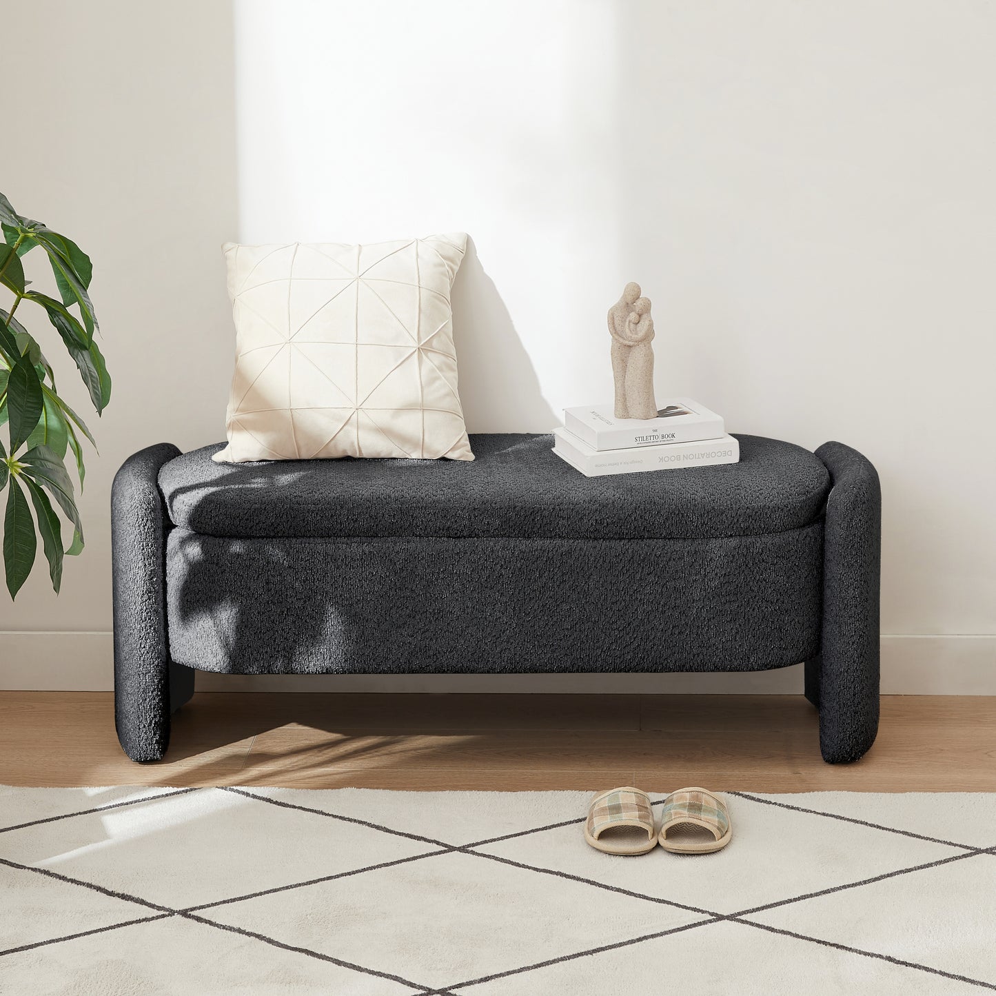 Kingsly Modern Oval Storage Fleece Ottoman