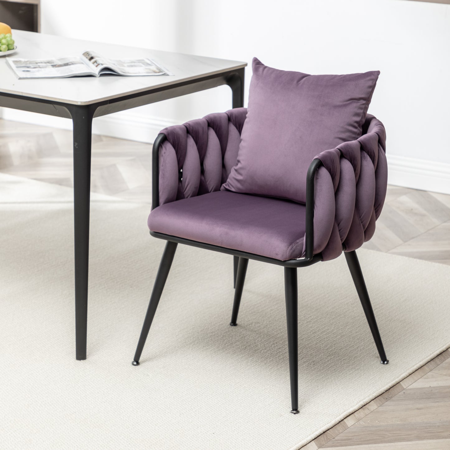 Marites Modern Velvet Weaving Dining Chairs Set