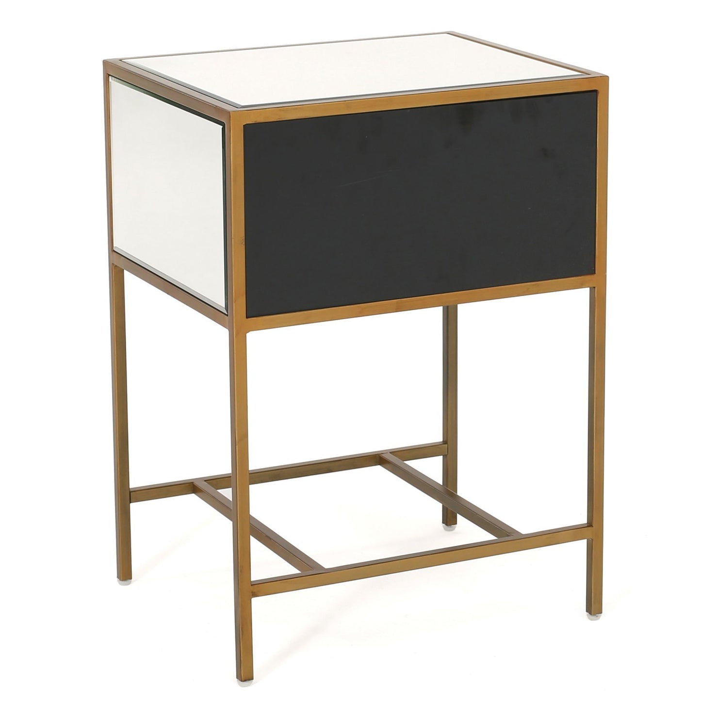 Cleo Contemporary Mirrored Nightstand Storage Side Table
