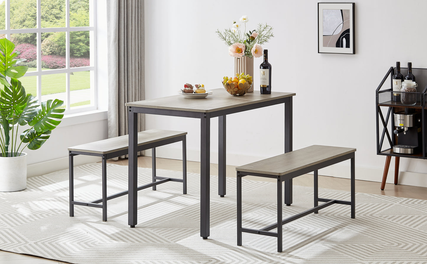 Niles Industrial Dining Set with Benches