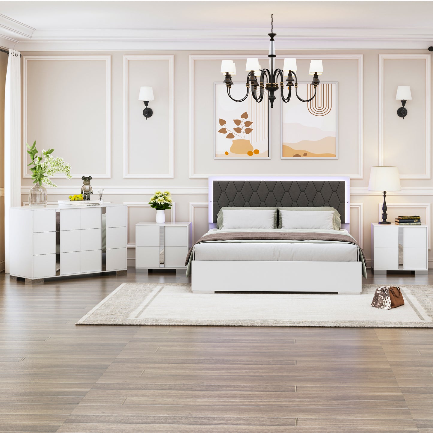 Sonoma Contemporary LED Upholstered Bedroom Set