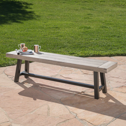 Emery Industrial Acacia Wood Bench