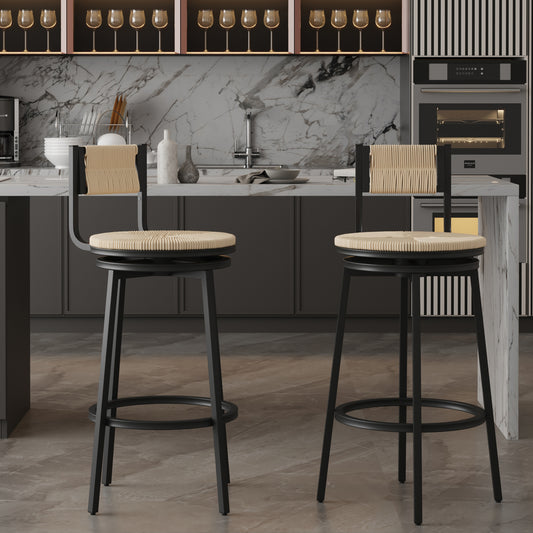 Cleo Contemporary Hand-Woven Rope Swivel Bar Stools