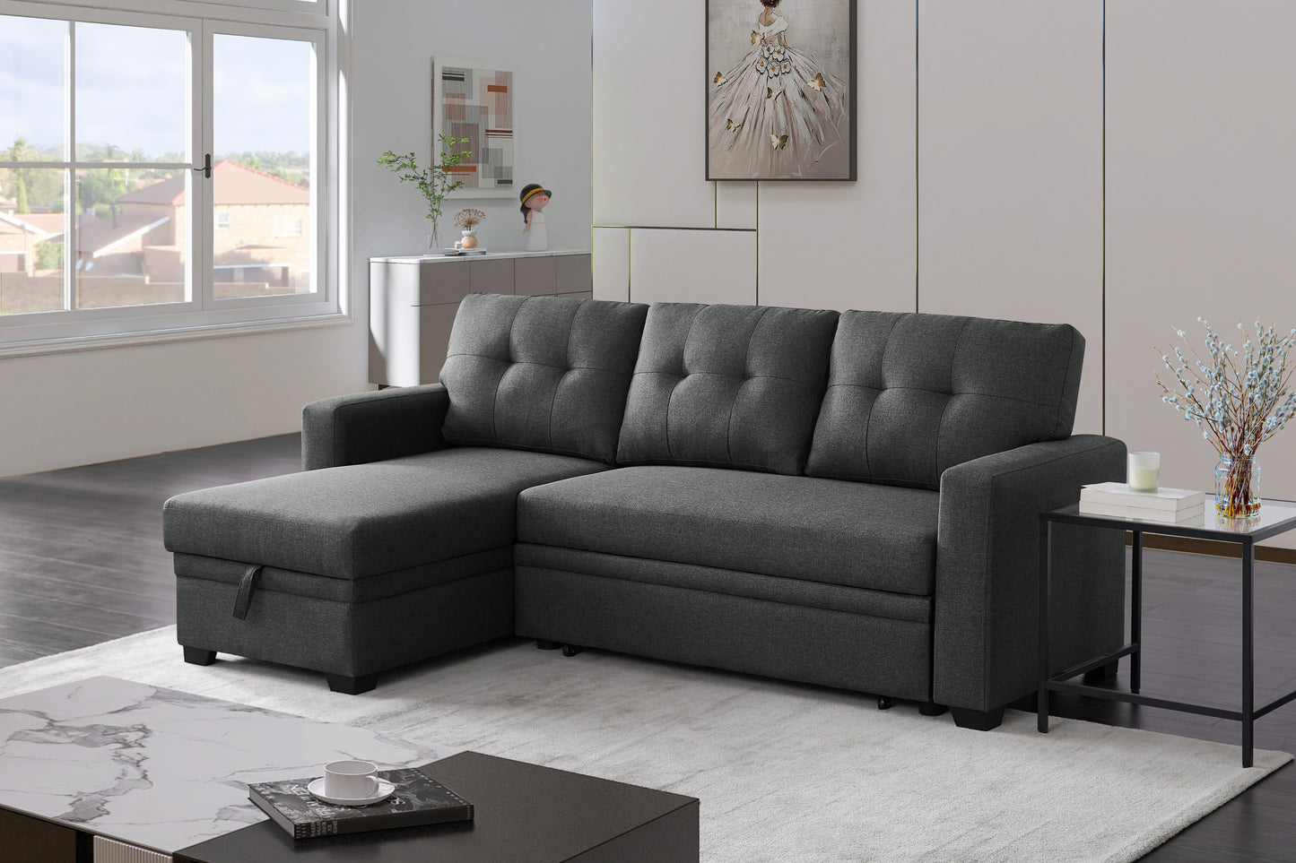 Calista Modern Linen Sleeper Sectional