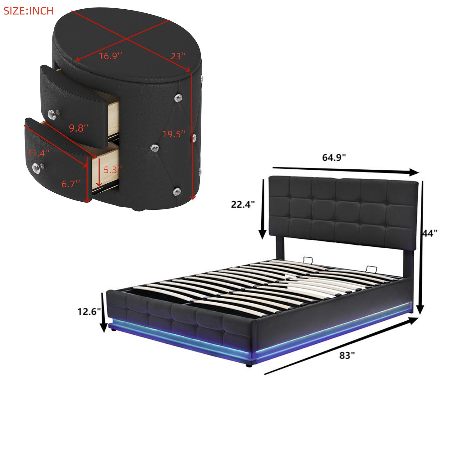 Napa Modern LED Storage Hydraulic Bedroom Set