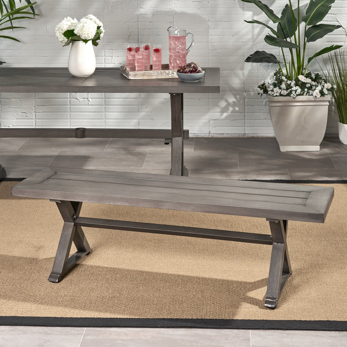 Ghivi Modern Outdoor Aluminum Table Bench