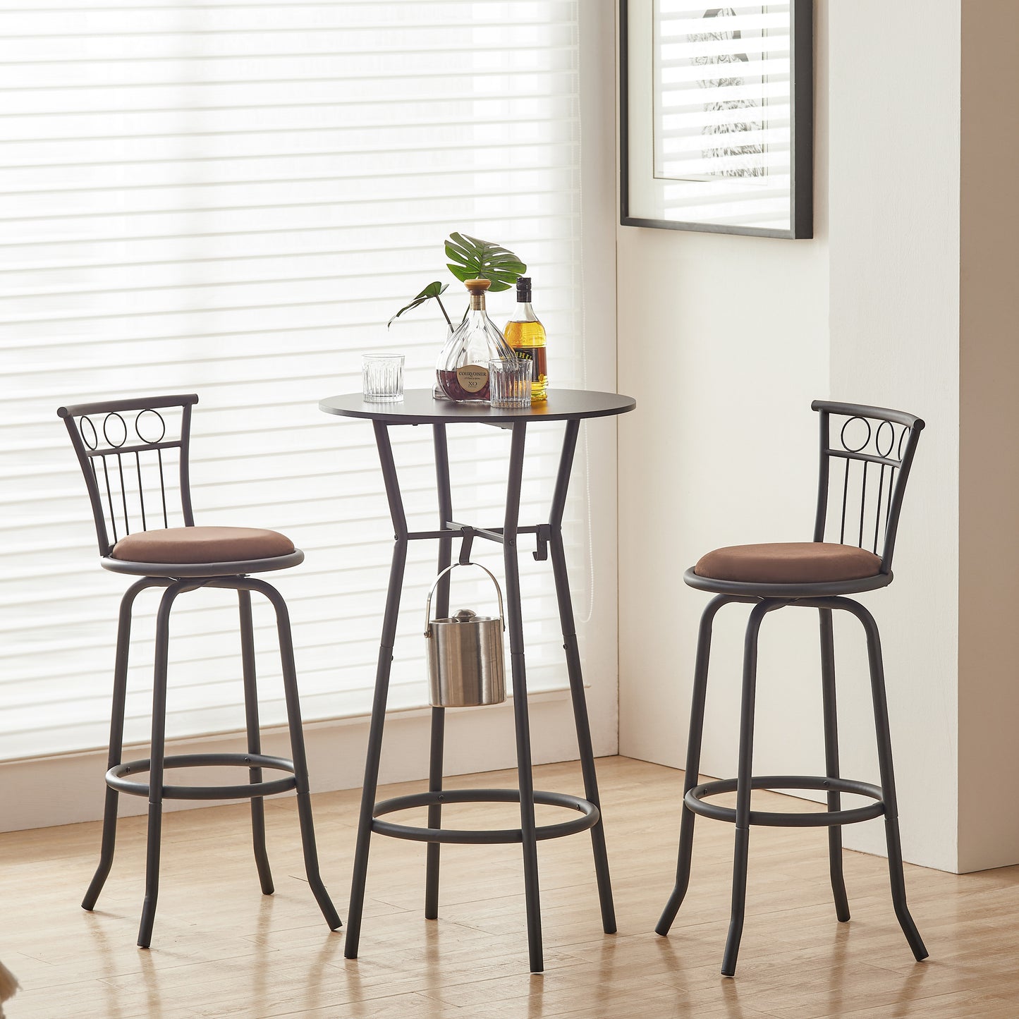 Emery Industrial 3-Piece Industrial Bar Table Set with Metal Back Chairs
